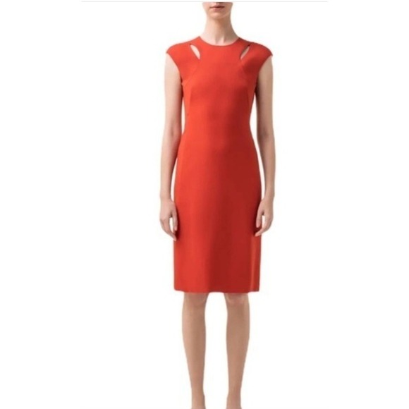 Akris Punto Dresses & Skirts - Akris Punto Sheath Dress Sz 6 Red Orange Cutout Textured Sleeveless Knee Length